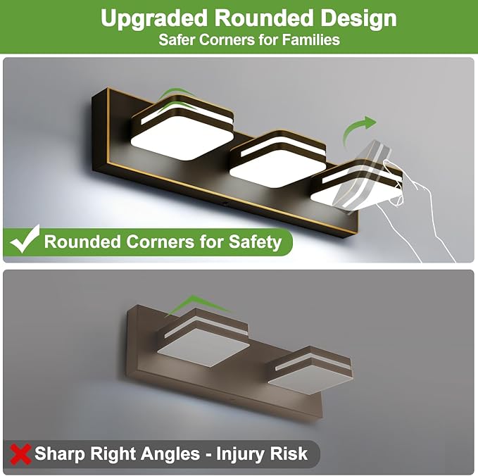 360° Rotate LED Bathroom Vanity Light Fixtures, 1300LM Acrylic Brown and Gold Vanity Lights for Bathroom, Modern Wall Lighting Fixtures Over Mirror Kitchen Living Hallway (Natural White Light 5000K)