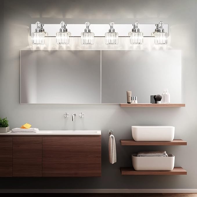 PRESDE Crystal 6 Light Bathroom Vanity Lights Chrom Bathroom Lights Fixtures Over Mirror Modern Bedroom Hallway
