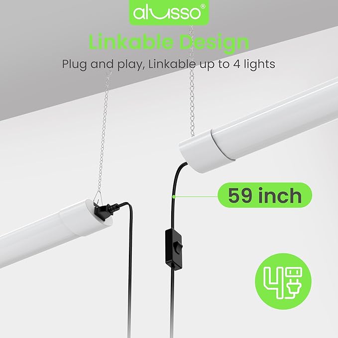 ALUSSO® LED Shop Lights 4FT for Garage, 4800LM Super Bright, Adjustable 2700K-6500K Color Temperature, 120V, Warm to Cool Daylight Linkable Shop Lights for Workshop/Basement, ETL Listed, 2 Pack
