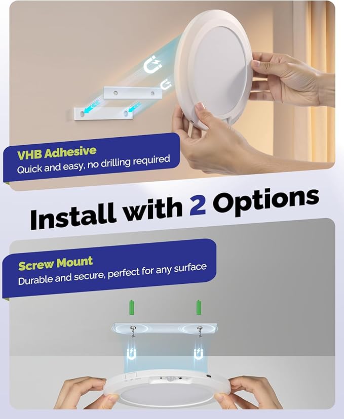 2PCs 10,000mAh Rechargeable Ceiling Light with Remote, Wireless Waterproof Shower Lights 3000K/4000K/6000K, Battery Powered Light for Closet Battery Operated, Motion Sensor Lights No Wiring