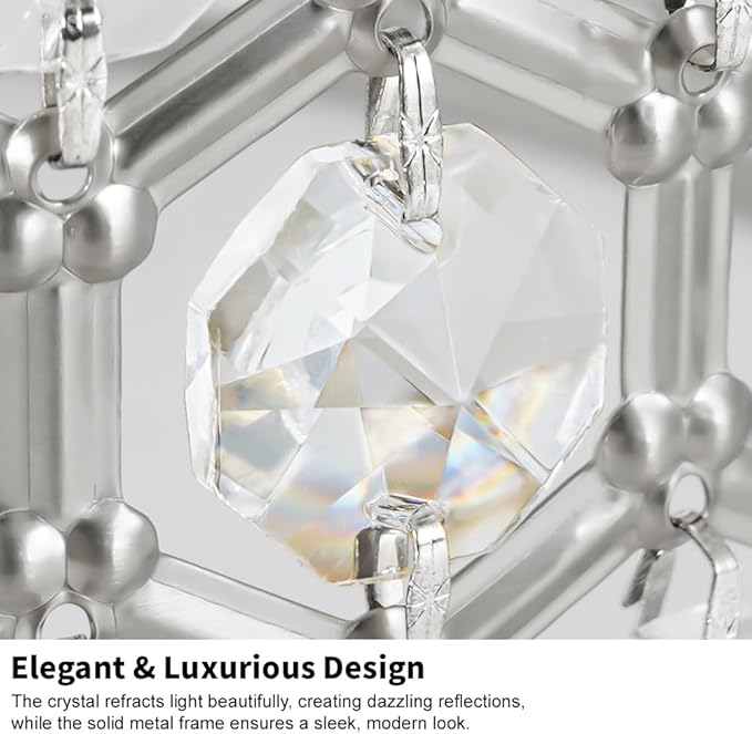 Chrome Crystal Ceiling Light Fixture - Modern Semi Flush Mount Ceiling Light for Hallway, Kitchen Lighting Fixtures Ceiling, Dazzling Prism Chandelier for Foyer Closet Bedroom, 3 Light, 12 in