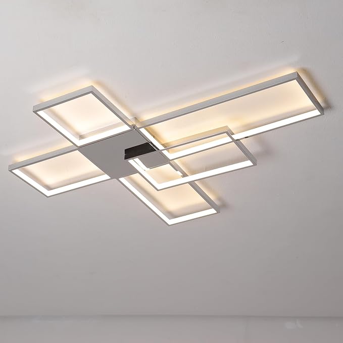 Dimmable with Remote Control LED Ceiling Light 3000K-7000K Flush Mount Luminaire Black Finished Chandelier for Living Room Dining Room Bedroom Kitchen (Chrome-VL17025-WK-L)