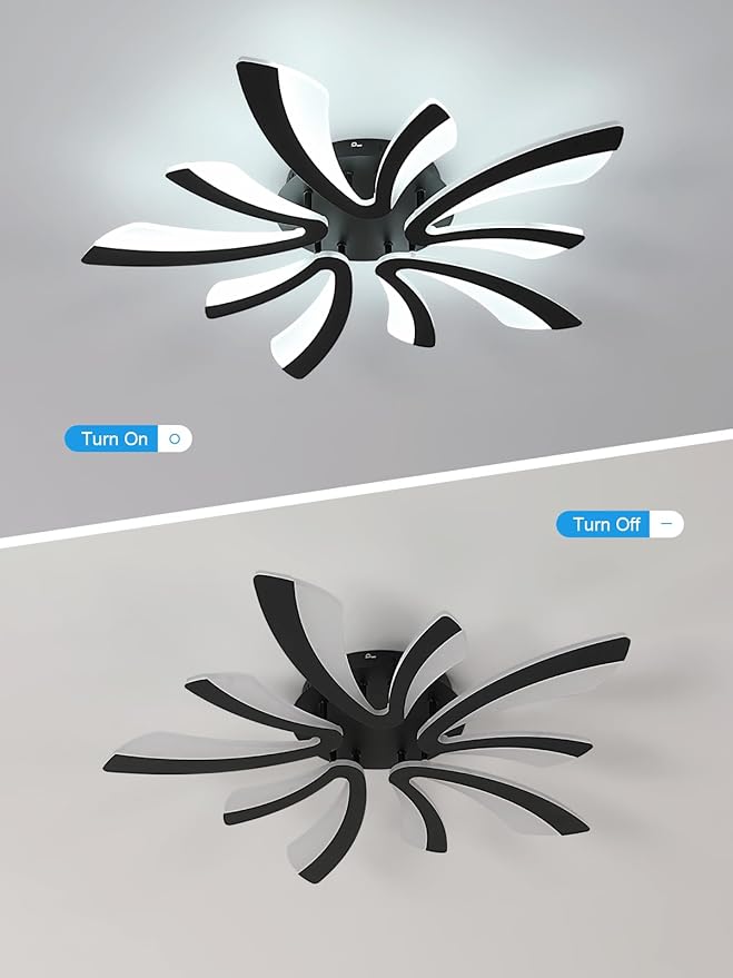Goeco Modern Ceiling Light, 27.5'' LED Black Acrylic V-Shaped Flush Mount Ceiling Lights, 6500K Ceiling Light Fixture for Living Room, Dining Room, Bedroom, Kitchen
