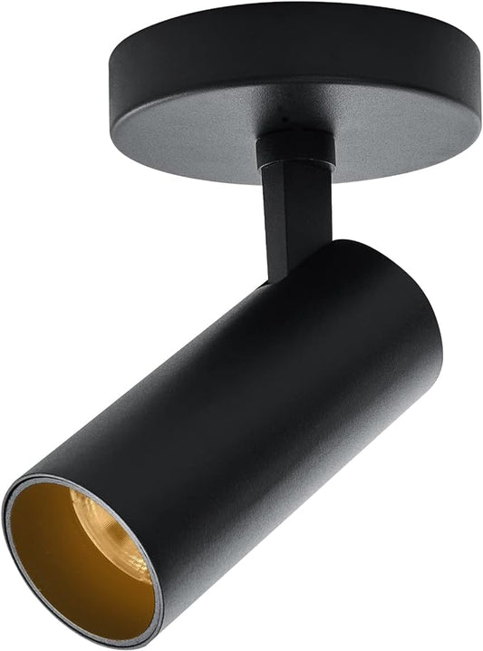 LED Ceiling Spotlight 5CCT 2700K/3000K/3500K/4000K/6000K Selectable Dimmable,Spot Light Indoor Adjustable Flush Mount Lights Fixture 12W CRI 90+, Black, 1 Pack Tilt Angle Accent Lighting
