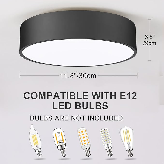 Flush Mount Ceiling Light,11.8 inch 2-Light Close to Ceiling Light Fixture,Matte Black Indoor Lighting Fixtures Ceiling for Bedroom Foyer Kitchen Entryway,Closet and Hallway