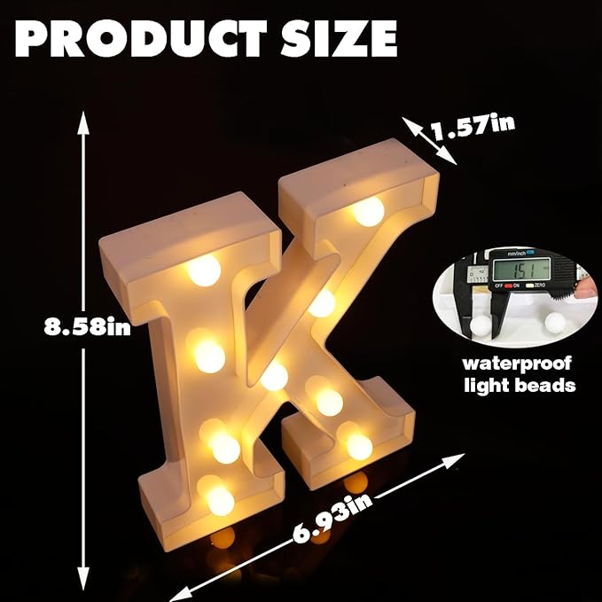 DyingSwan Small Led Marquee Letters, Light Up Letters, 8.58 Inch Led Letter Lights, Battery Powered Lighted Sign for Table, Party, Birthday, Christmas Decor (Letter K)
