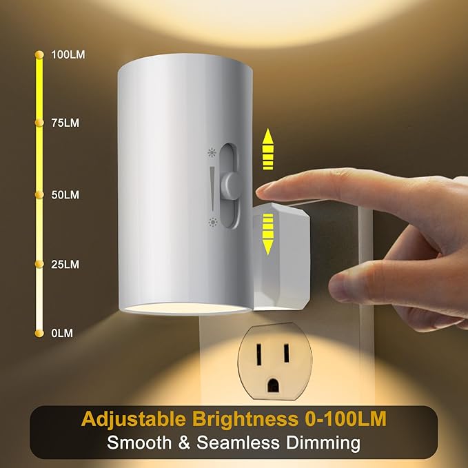 WSKVEZZA Night Light, Led Night Lights Plug into Wall, Sensor Dusk to Dawn, 0-100 LM Dimmable Night Lights, 3000K Soft White for Bathroom Bedroom Kitchen Toilet Hallway Stairway, 2 Pack