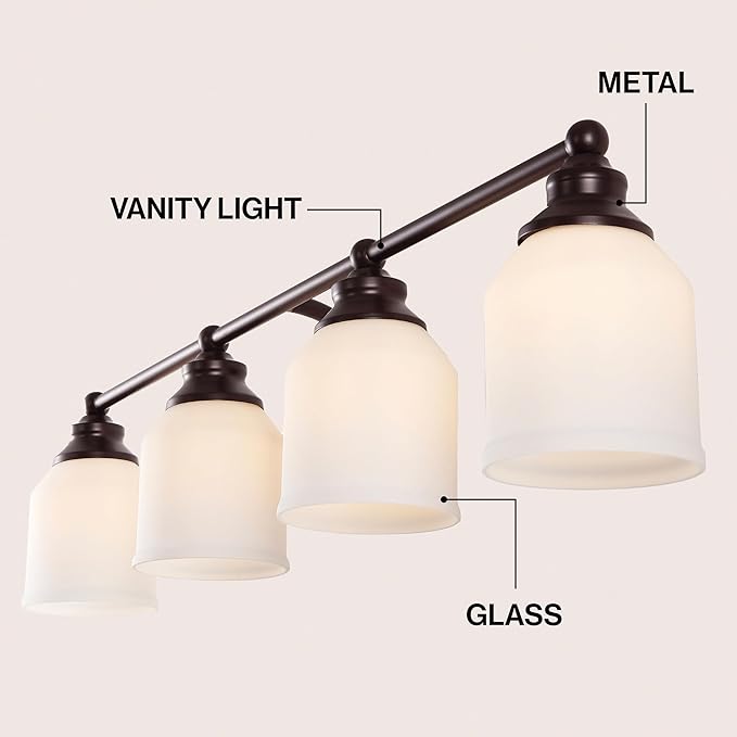 JONATHAN Y 33.25" Oil Rubbed Bronze/White Modern Farmhouse LED Vanity Light Wall Sconce Fixture, Frosted White Glass Shade, Dimmable Wall Lamp for Bathroom Mirror Kitchen Sink, UL Listed (JYL7552C)