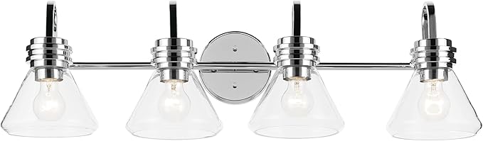 Kichler Farum 34" 4-Light Bathroom Vanity Light Fixture with Clear Glass in Chrome for Single or Double Vanity Over Mirror, Modern Wall Mount (34" x 9.5"), 55156CHCLR