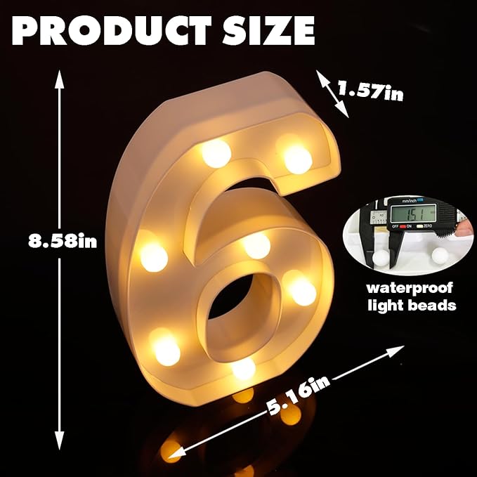 LED Marquee Numbers, Small Light Up Numbers for Party, 8.58 Inch Battery Powered Lighted Number for Birthday, Night Light, Table or Home Decor (Number 6)