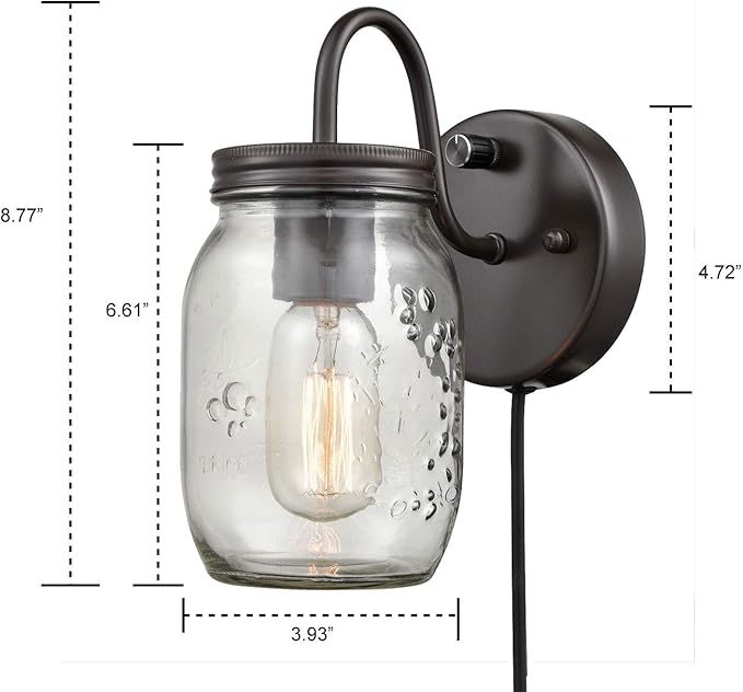 DIRYZON EUL Vintage Mason Jar Light Fixture Clear Glass 2-Pack Wall Lights Oil Rubbed Bronze