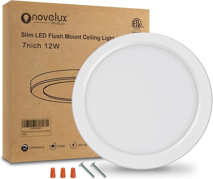 7 inch Flushmount LED Ceiling Lights Ultra Slim 0.63'' Thick Round Flat Ceiling Lamps 5000K Daylight LED Ceiling Light Fixtures Dimmable for Kitchen,Bathroom,Basement ETL Listed 1 Pack(White)
