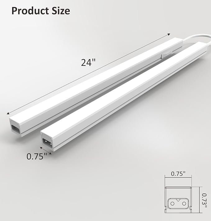 Leetdud Under Cabinet Lighting Plug in, 24 Inch 2 Pcs, Linkable AC120V 3CCT 3000K/4000K/5000K Ultra Slim, LED Under Cabinet Lights for Counter Light, Kitchen, Shelf, Sink, Workshop, Desk, White