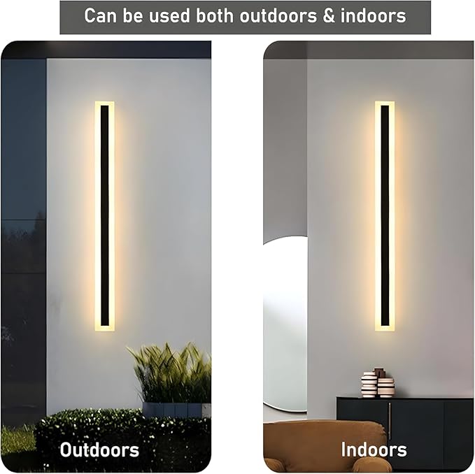 59inch-2Pack Long Outdoor Modern LED Wall Light,45W Waterproof IP65 Warm White 110V led Wall Mount Lighting Fixture Rectangular Black Wall Lights Elegant Frosted White Acrylic Anti Rust