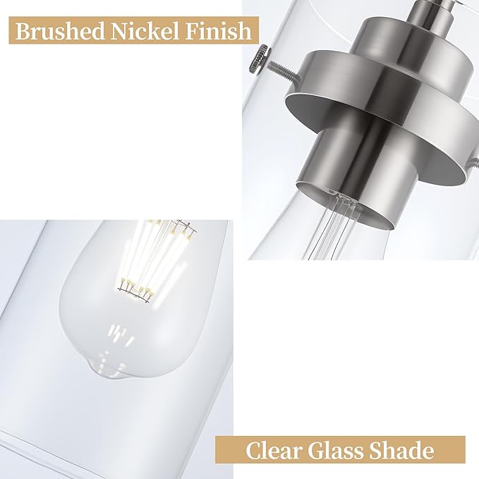 Pendant Lights Kitchen Island, Kitchen Lights Ceiling Hanging, Kitchen Light Fixtures Brushed Nickel Finish, Industrial Pendant Light Fixtures for Kitchen Island