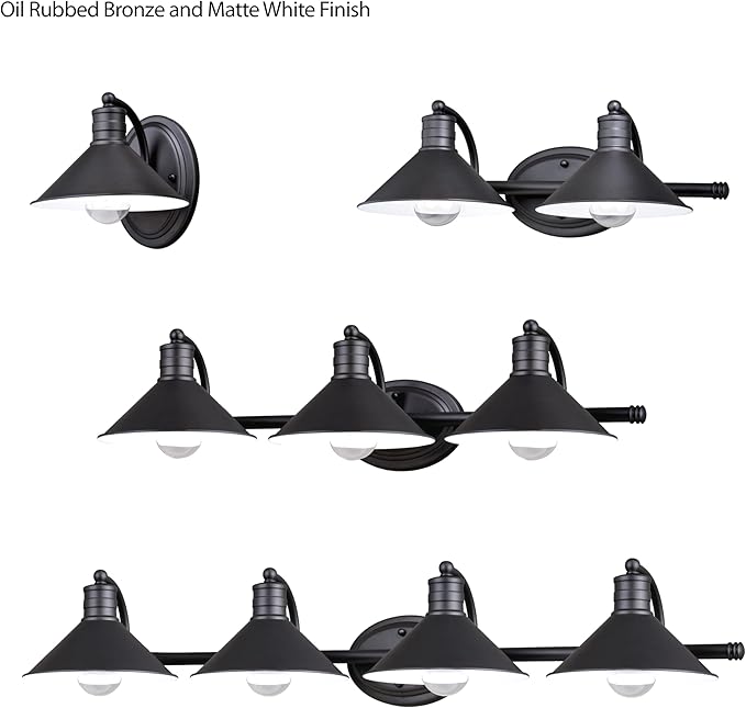 VAXCEL Akron 3-Light 28 inch Wide Oil Rubbed Bronze and Matte White Farmhouse Bathroom Vanity Lighting Fixture, Metal Shade, Dimmable, LED Compatible, Over The Mirror Mounted Steel Wall Sconce