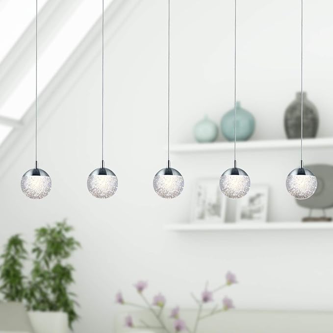contec development Galaxy 5 Mini Pendant Crystall Ball Lighting Nickel - LED Hanging Light Fixture: Kitchen Island, Bar, Foyer - Cluster Pendants - Dimmable, Adjustable Wire, Lamp Bulb Included
