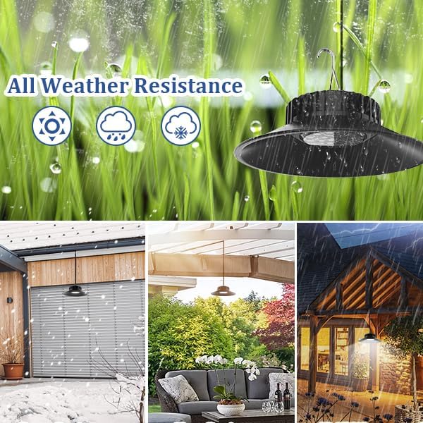 2 Pack Solar Shed Light Outdoor Indoor, Solar Powered Pendant Light with Remote 3000K/4000K/6000K, IP65 Waterproof for Garden, Patio, Balcony, Barn, Shed, Chicken Coop, Gazebo