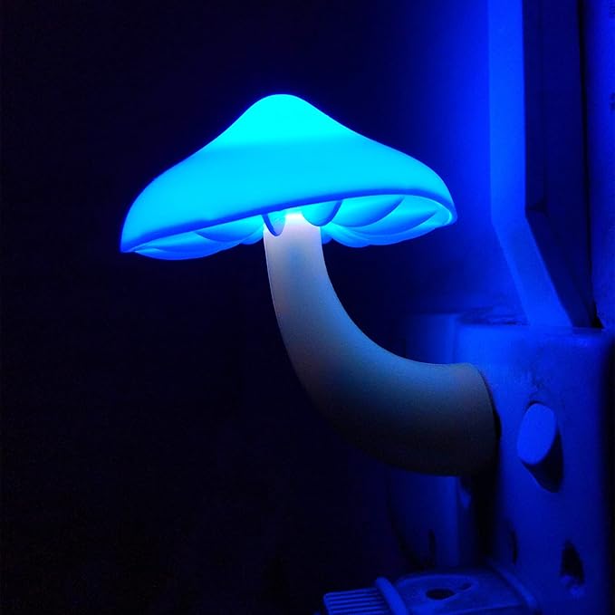 AUSAYE 2Pack Sensor LED Night Light Plug in Lamp Mushroom Nightlight Cute Night Lights for Adults Kids Bedroom, Bathroom,Toilet,Hallway,Stairs,Kitchen Blue