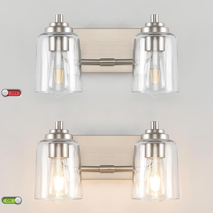 SOLFART Brushed Nickel Vanity Light 2 Light Bathroom Vanity Light Bathroom Lights Vanity Lighting Fixtures Wall Lights Over Mirror