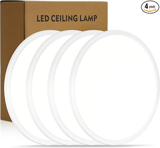 14.9 Inch 4PK LED Flush Mount Ceiling Light, ETL ,32W, 3343LM, 3000K/3500K/4000K/5000K/6500K CCT Selectable, 0.66in Ultra Thin Round Flat Panel Ceiling Light Fixture for Bedroom, Kitchen, (White)