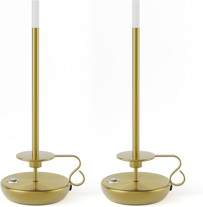 2 Pack 3000K Cordless LED Table Lamp, Battery Powered Stepless Dimmable Rechargeable Table Lamp for Dinner/Dining/Bedroom/Bar/Camping(Gold)