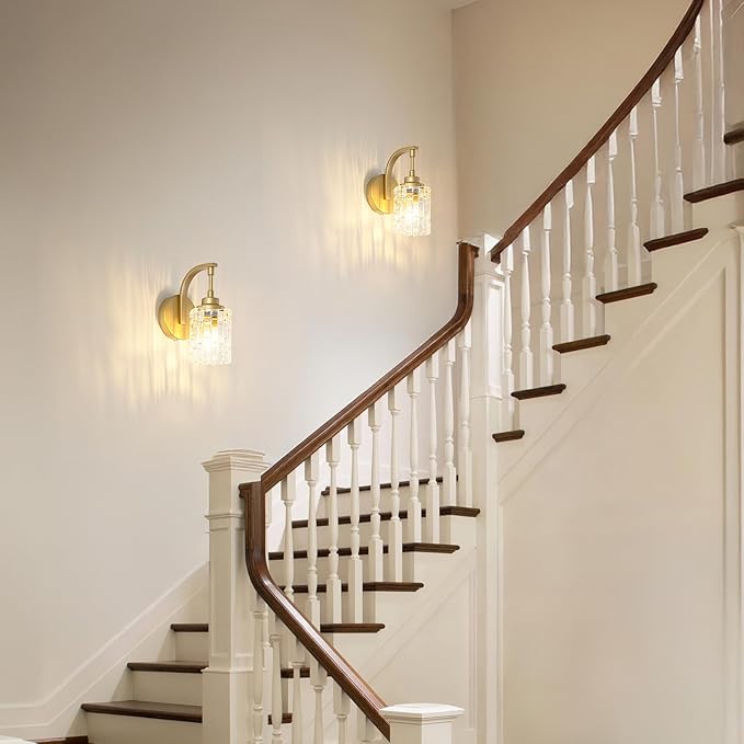 Gold Bathroom Wall Sconce Light,1-Light Vintage Brass Sconces with Clear Glass Shade,Hardwired Wall Mount Lighting for Mirror Bedroom Hallway Kitchen