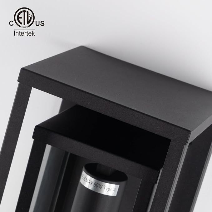 mirrea 14" Classic Outdoor Wall Sconce 1 Light in Matte Black Rectangular Metal Frame and Clear Glass Shade Waterproof Porch Light Patio Light