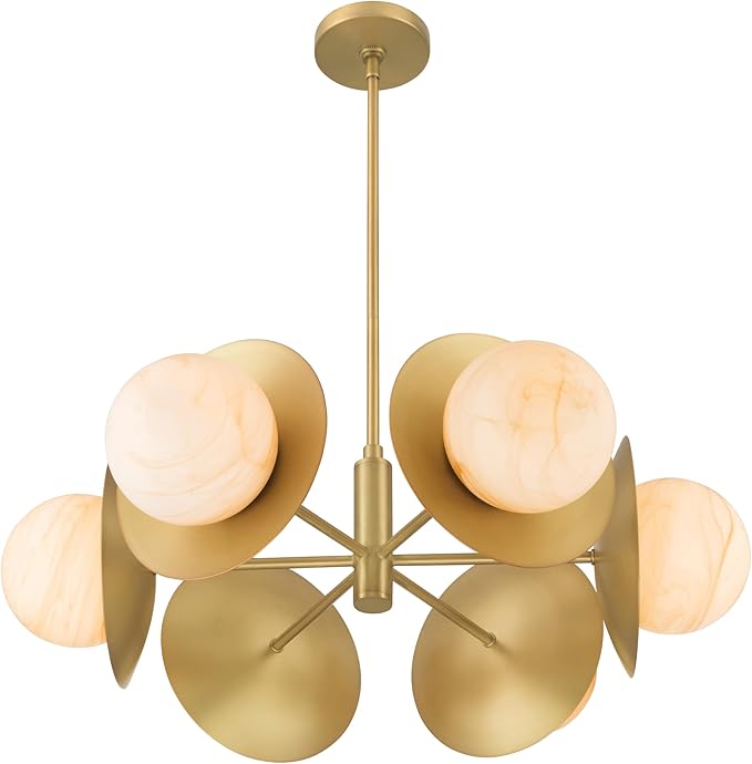 Minka-Lavery 10386-732 Olenne 28" 6-Light Pendant - Legacy Brass with Etched Amber Swirl Glass