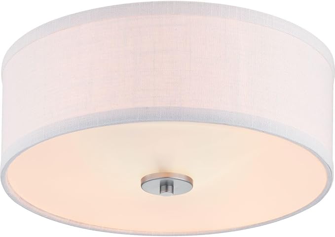 Progress Lighting Inspire Collection 2-Light Ceiling Light, Flush Mount Ceiling Light Fixture with Summer Linen Light Shade for Interior Kitchen Lights, Hallway, 13" by 5.5", Brushed Nickel