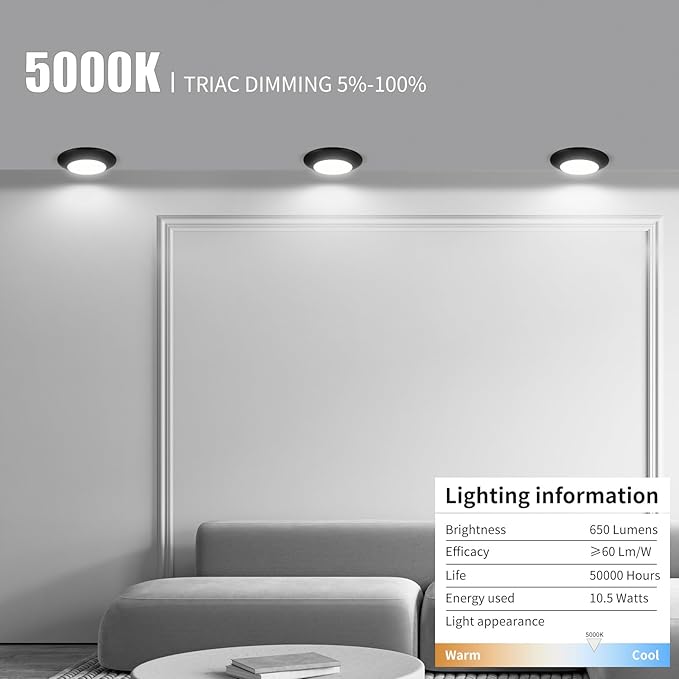 ECOELER 4 Inch LED Disk Light, Dimmable Flush Mount Ceiling Light, 10.5W 650Lm, 5000K Daylight, Black Aluminum Trim, Surface Mount Fixture for Kitchen, Bedroom, Bathroom, ETL Listed, 4 Pack
