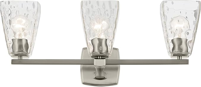 Kichler Marant 21.25" 3-Light Bathroom Vanity Light Fixture with Clear Water Glass in Brushed Nickel for Over Mirror, Modern Steel Frame (21.25" W x 9.5" H), 55216NIWTR