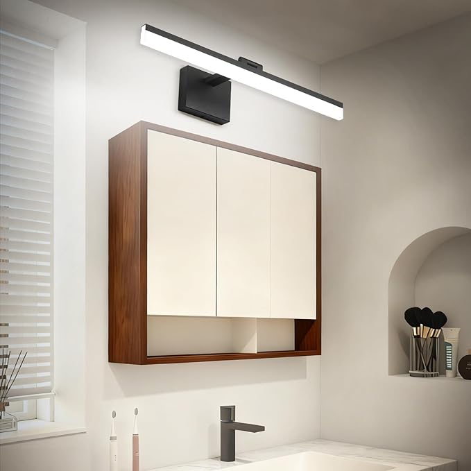 SOLFART Dimmable Black Vanity Light Bar Lighting Fixtures Modern Bathroom Light Fixtures 6000K Rotatable White Aluminum LED Light