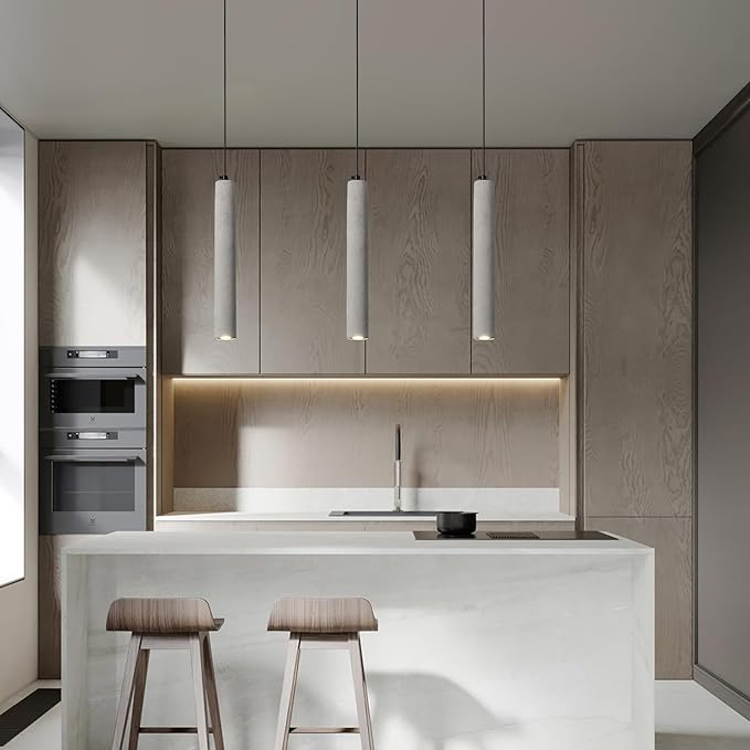 Concrete Linear Pendant Light,Modern Industrial Hanging Cement Pendant Lighting Fixture for Kitchen Island Dinning Room Bedroom Bedside Table Small Pendant Lights(1-Pack)