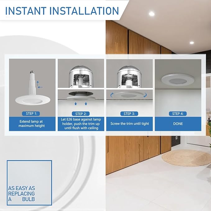 Jolux 4-Pack 5/6" LED Can Lights Retrofit Recessed Lighting,12W=60W,2700K SoftWhite,800 Lumens,Dimmable Adjustable Retrofit Downlight,ETL,Damp Rated,Simple Installation Can Lights,Bevel Trim