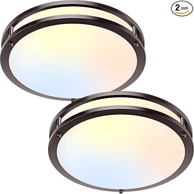 2-Pack 36W LED Ceiling Lights, 13inch Oil Rubbed Bronze Flush Mount Light Fixtures 3600LM 2700K/3000K/4000K/5000K/6500K Adjustable Ceiling Lights, Modern Dimmable Lighting for Kitchen Hallway Bathroom