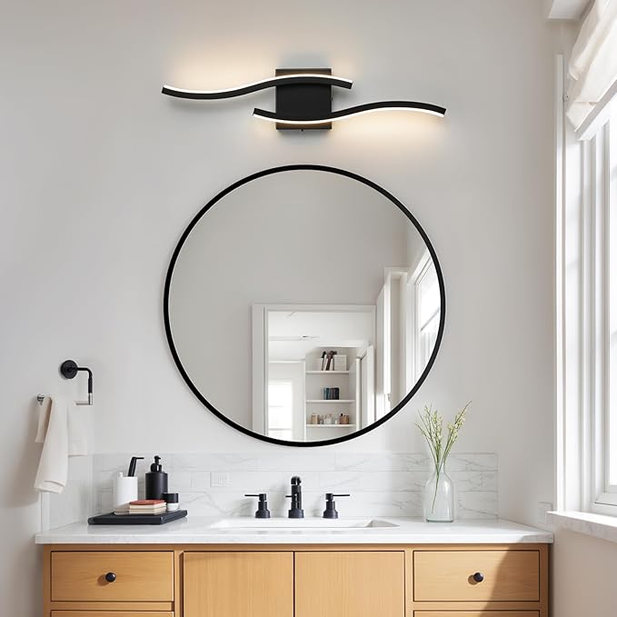 WOSHITU Bathroom Vanity Lights Over Mirror: 23.6 Inch 24W Black LED Bathroom Lighting Fixtures 5CCT Dimmable 2700-5000K Vanity Lighting Modern Bath Sconces Wall Light for Mirror Bedroom Living Room