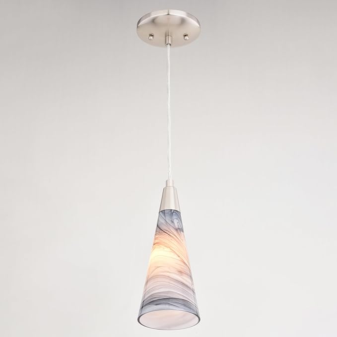 VAXCEL Milano LED Compatible Satin Nickel Transitional Mini Pendant Ceiling Light Multi Color Art Glass
