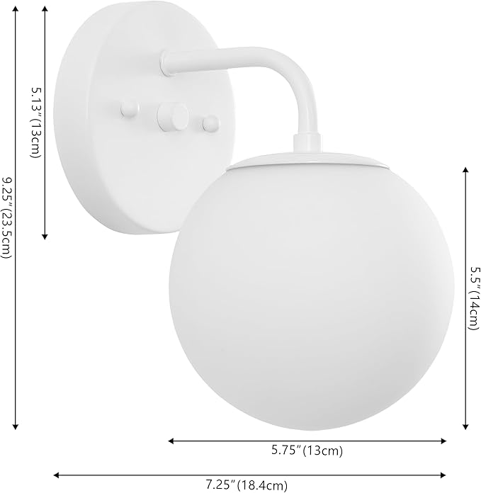 JONATHAN Y 5.75" White 1-Light Modern Globe Wall Sconce Vanity Light for Bathroom, White Frosted Glass Shade, Midcentury Parisian Bistro Wall Lamp, LED Bulb Included (JYL3534D)