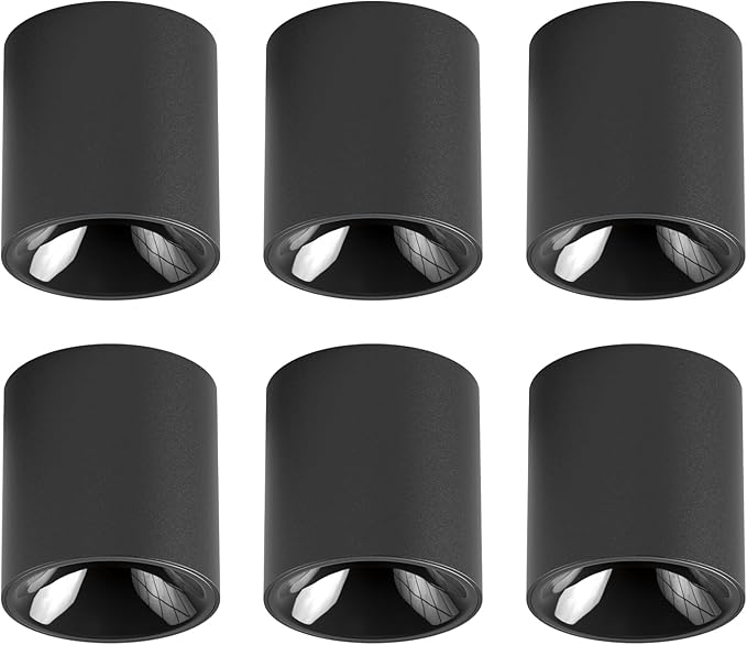 24W LED Dimmable Black Ceiling Spot Light 4.92'' Aluminum CRI90 3000KCylinder Spotlight Indoor Modern Minimalist Focus Black Ceiling Down Light Fixture for Living Room Hallway Foyer 6 Pack