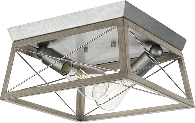 Progress Lighting Briarwood Collection 2-Light Ceiling Light, Flush Mount Ceiling Light Fixture for Interior Kitchen Lights, Hallway, Bedroom, Living Room, 12-Inch by 6-Inch, Galvanized Finish