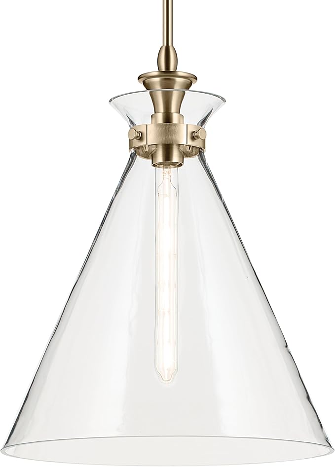 Kichler Laria 1-Light Pendant, Updated Traditional Light, Sloped Ceiling Compatible, for Kitchen with Clear Glass in Champagne Bronze (19.75" x 16"), 52775CPZCLR