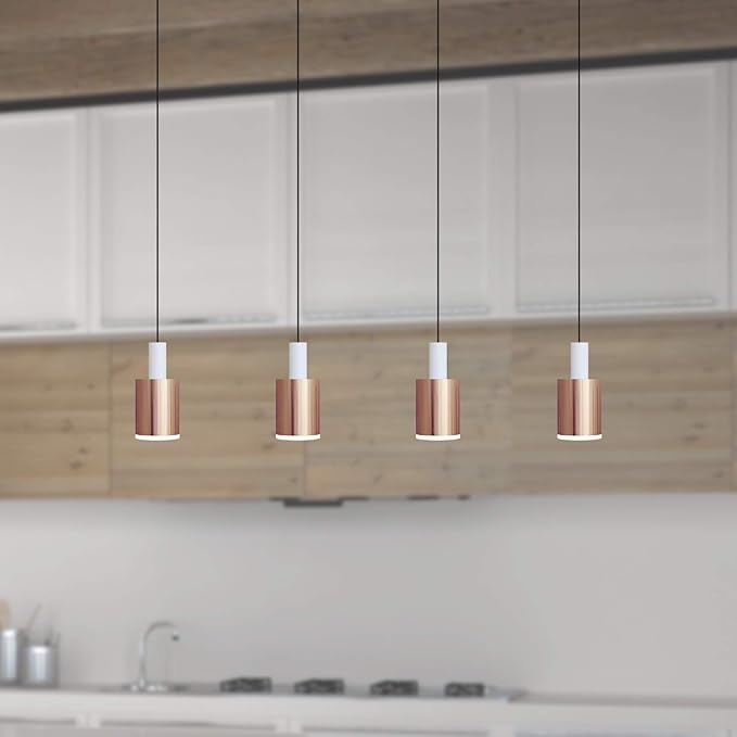 Virgo 4 Mini Pendant Lighting White-Copper - LED Hanging Light Fixture for Kitchen Island, Bar, Foyer - Cluster Pendants - Dimmable, Adjustable Wire, Lamp Bulb Included