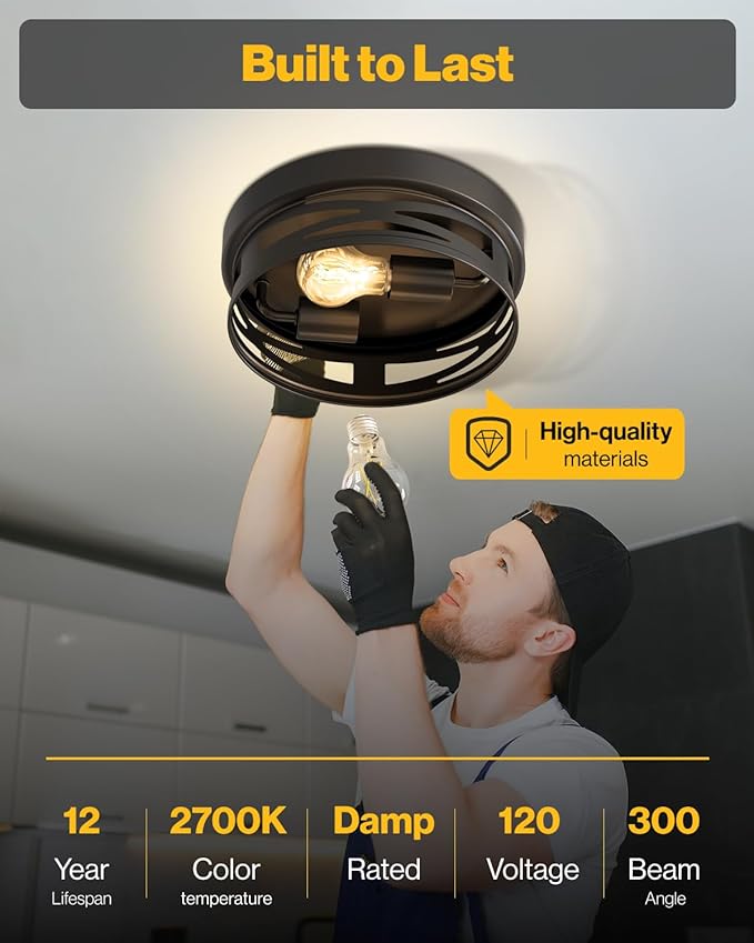 Sunco Flush Mount Ceiling Light, Farmhouse Light Fixtures, Hallway Ceiling Light Arcadia Industrial, 11" Diameter, 800 LM, Dimmable A19 Edison LED Bulbs Included, E26 Base, 8.5W=60W UL/ETL/T20 2 Pack.