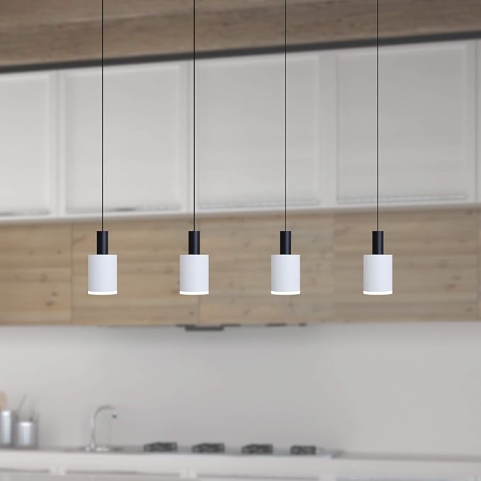 Virgo 4 Mini Pendant Lighting Black-White - LED Hanging Light Fixture for Kitchen Island, Bar, Foyer - Cluster Pendants - Dimmable, Adjustable Wire, Lamp Bulb Included