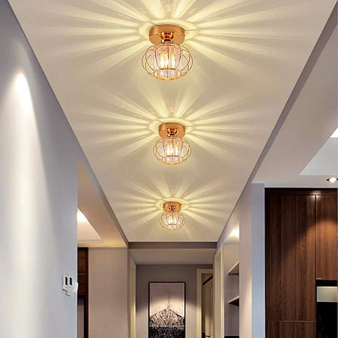 Gold Modern Semi Flush Mount Ceiling Light Fixture Mini Chandeliers Crystal Ceiling Flush Mount Ceiling Lighting Fixture Lampshade for Bedroom Kitchen Hallway Staircase Closet Dining Room E26 Base