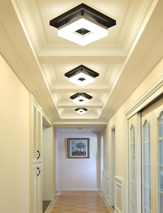 8in 12Watt Flush Mount led Ceiling Light fixtures.Modern Ceiling Lamps for Hallways,Balcony,Cloakroom, Small Closet,Washrooms,stairwell,Square,Black
