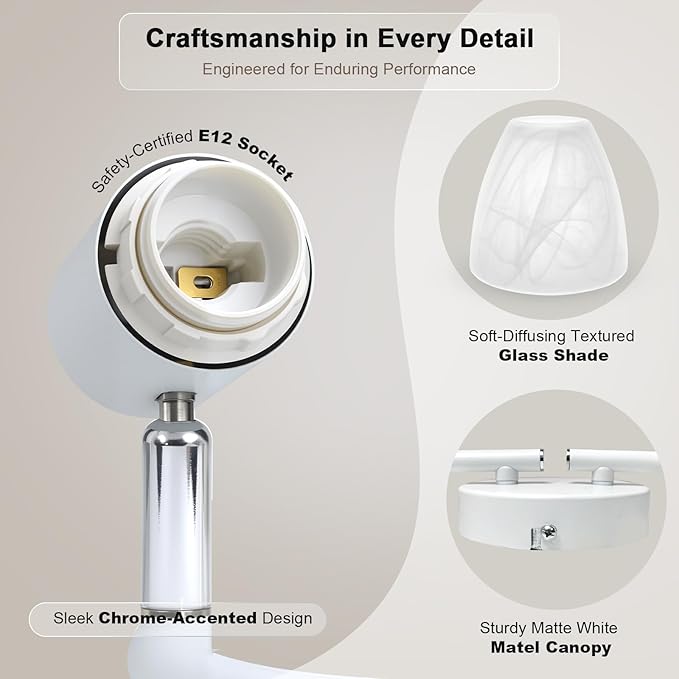 HiBay 4-Light Track Lighting, Modern White Glass Ceiling Light Fixture, Adjustable Flush Mount Track Spotlight for Bathroom, Kitchen, Dining Room, E12 Base, No Bulbs