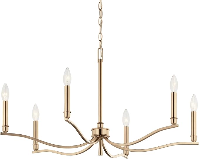 Kichler Malene 6-Light Chandelier, Updated Traditional Light in Champagne Bronze, Sloped Ceiling Compatible, for Foyer, Dining Room, Living Room or Bedroom (17.75" x 32"), 52695CPZ