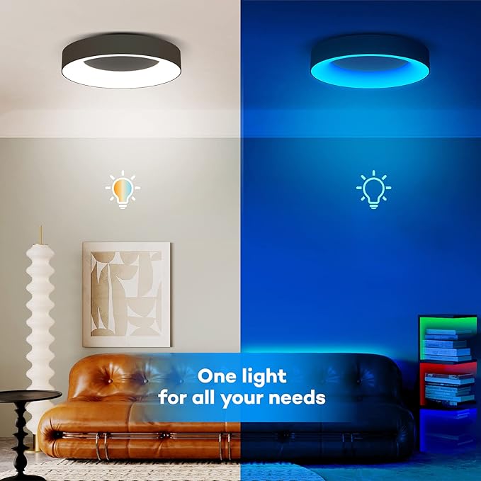Annaror RGB Led Flush Mount Ceiling Light with Remote Control, 11 Inch 24W Black Ceiling Light Fixture, 3000K-6500K Light Color Changeable, Modern Ceiling Lights for Bedroom Kids Room